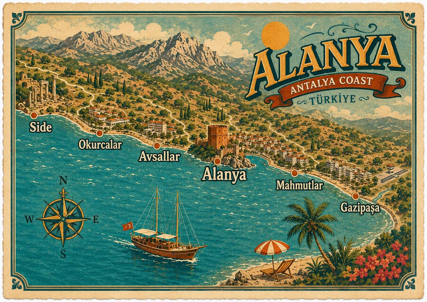 Karte von Alanya und der Flughafenregion Antalya